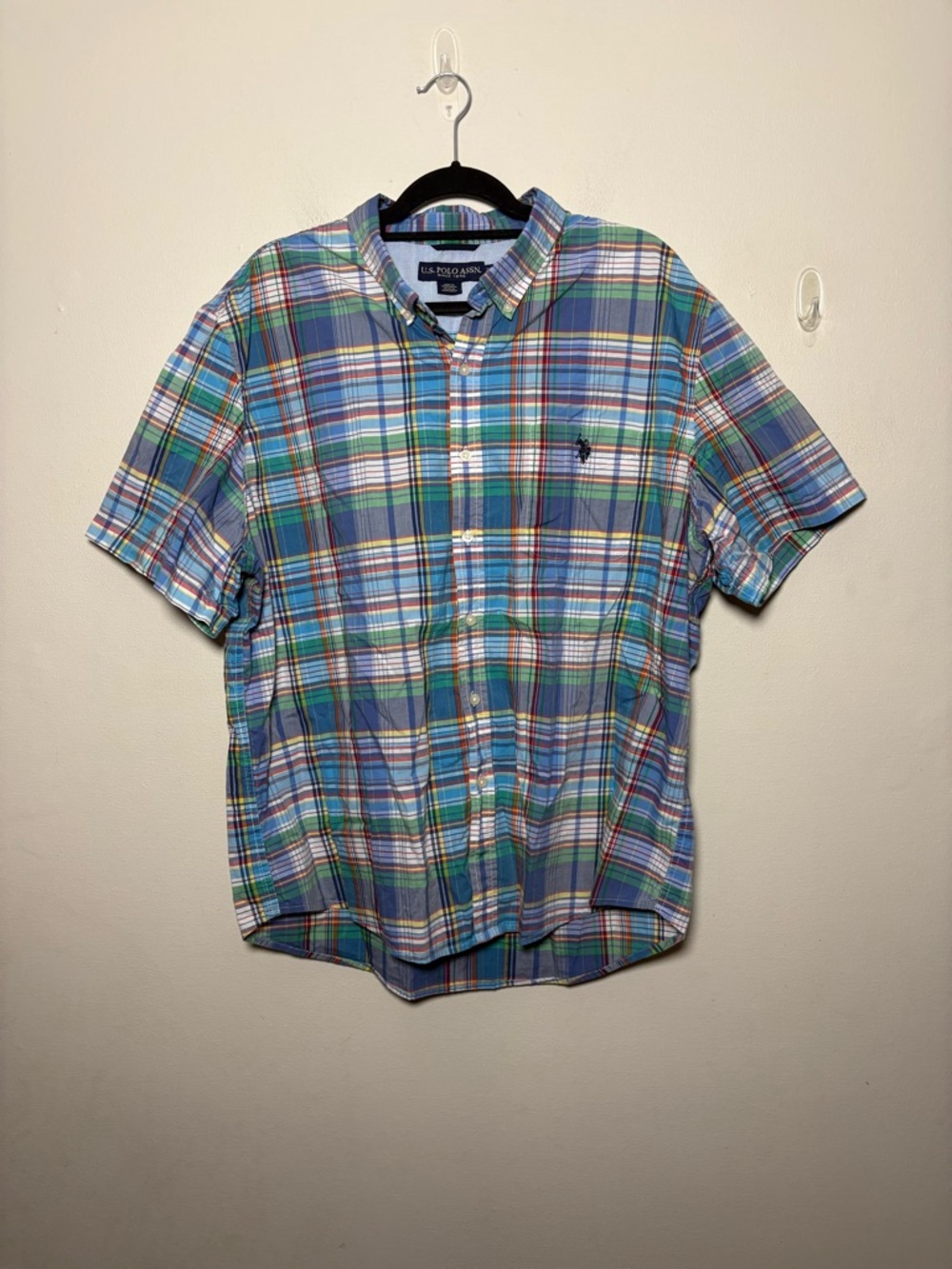 U.S. Polo Assn. Men’s Spring Button Up Short Sleeve Shirt Size 2XL Blur Yellow